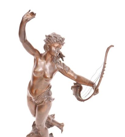 null IMPORTANT BRONZE "JEUNE FEMME A LA HARPE OU LA VOIX DE LA MER" DE Marcel DÉBUT...