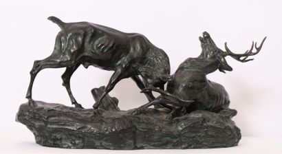 null GROUPE EN BRONZE "COMBAT DE CERFS" DE Thomas CARTIER (1879-1943)

En bronze...