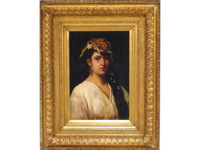 Marie MATHIEU, XIXème siècle. « Portrait d'une espagnole » Huile sur toile signée...
