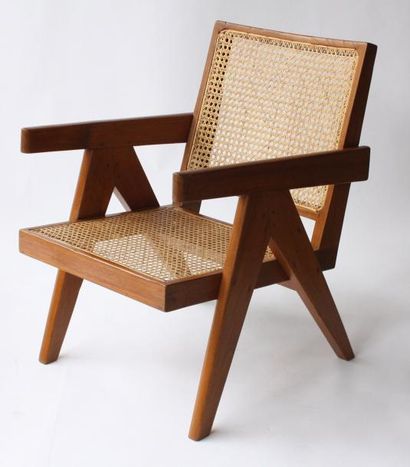 Pierre JEANNERET (1896-1967) Deux fauteuils: «Easy Armchairs» Circa 1955. Provenance:...