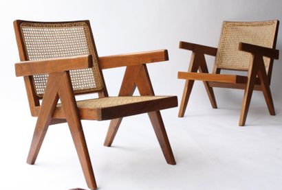 Pierre JEANNERET (1896-1967) Deux fauteuils: «Easy Armchairs» Circa 1955. Provenance:...