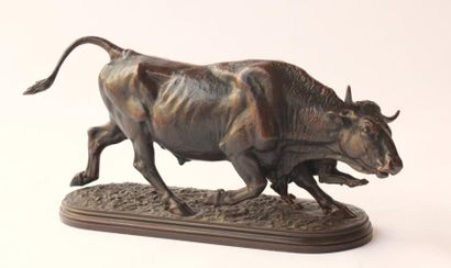 Isidore BONHEUR (1827 - 1901) Chien au taureau Epreuve en bronze à patine brune,...