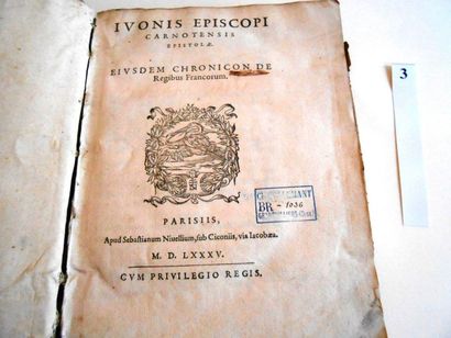 null CHARTRES et OISE - LIVRE de 1585 - Yves de CHARTRES (né à Auteuil en BEAUVAISIS,...