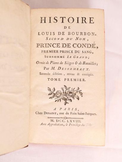 null HISTOIRE DE LOUIS DE BOURBON, PRINCE DE CONDE, Paris 1768 :

4 Volumes reliés...