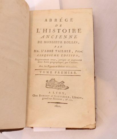 null L'ABBE TAILHIE, ABREGE DE L'HISTOIRE ANCIENNE, LYON 1801 : 

5 Tomes reliés...