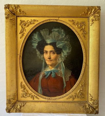 null PORTRAIT DE FEMME A LA COIFFE - Huile sur toile vers 1840 - H : 61 x L : 50...