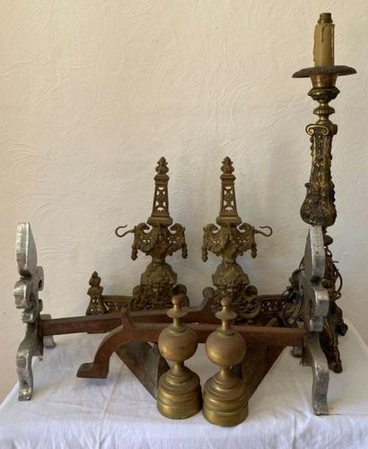 null LOT OF CHENETS - Fireplace accessories - Bronze candle spike - Bronze mirro...