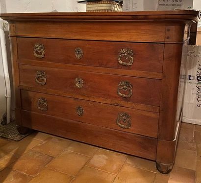 null COMMODE - With five drawers in walnut with bronze handles - Walnut top - Restoration...