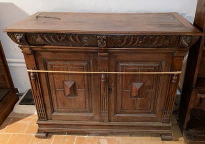 null BUFFET IN CHENE - Two drawers two doors - Henri II style - Late 19th century...