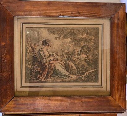 null LOT OF TWO AQUARELLE ENGRAVINGS According to François BOUCHER