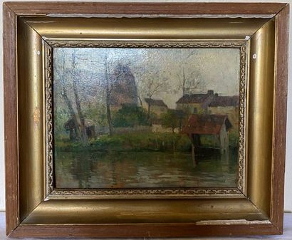 null BORD DE RIVIERE - Oil on panel - Late 19th century - H : 19 x W : 23 cm