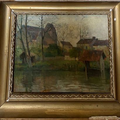 null BORD DE RIVIERE - Oil on panel - Late 19th century - H : 19 x W : 23 cm