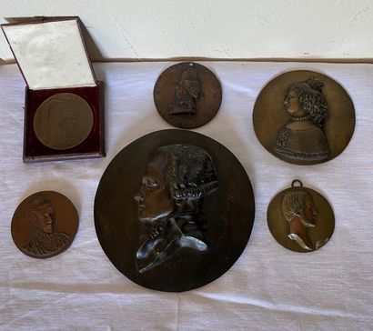 null LOT OF SIX MEDALS - Bronze with historical characters, one of which signed David...