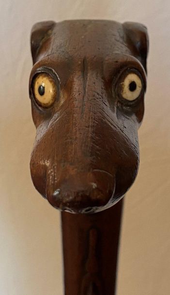 null CANARDIERE - Carved walnut stock in the shape of a greyhound's head. Bearing...