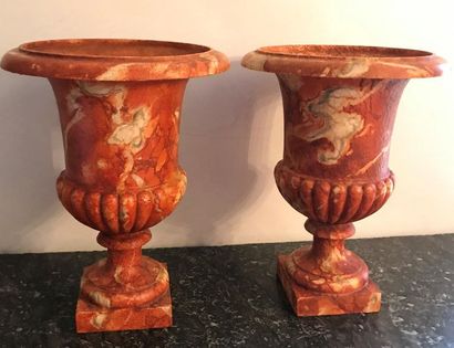 null PAIR OF MEDICIS VASES - In polychrome cast iron with marble background decoration...