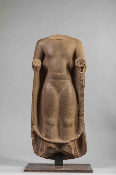 null Buddha's torso dressed in the monastic robe utarasanga molding his juvenile...