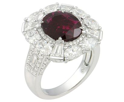 null White gold jewellery ring centred on an oval NON HEATING ruby for 3.81 c to...