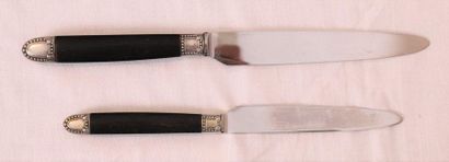 null SET OF 12 LARGE AND 12 SMALL KNIVES WITH BLACKENED WOODEN HANDLES.

Condition...