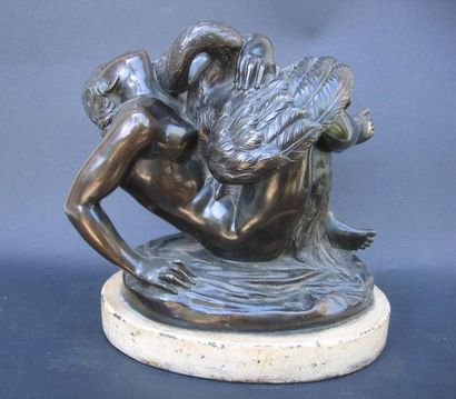 null BRONZE "LEDA AND THE SWAN" AFTER JEAN-JACQUES FEUCHERE (1807-1852)

Bronze patinated...