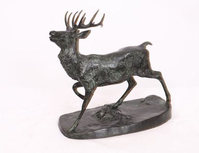 null ANIMAL BRONZE "CERF" OF Antoine Louis BARYE (1796-1875)

In patinated bronze,...