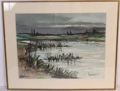 null TABLEAU "PAYSAGE A SORQUES" DE Robert L.P. LAVOINE (1916-1999)

Gouache localisée...