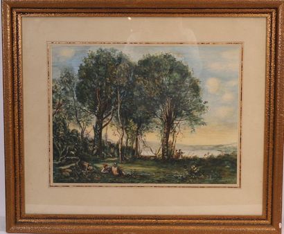 null CHARMING LITTLE PAINTING "WALKERS IN THE FOREST" BY DOLLION

Aqaurelle signed...