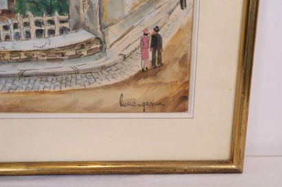 null CHARMING SMALL TABLE "RUE DE MONTMARTRE" by Lucien GENIN (1894-1953) 

Watercolor...