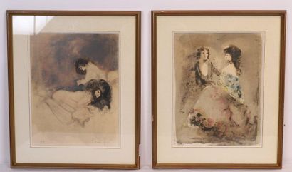 null TWO CHARMING LITHOGRAPHIES "WOMEN" AND "YOUNG BALL COUPLE" BY Leonor FINI (1907-1996)...