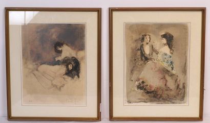 null DEUX CHARMANTES LITHOGRAPHIES "FEMMES" ET "JEUNE COUPLE AU BAL" DE Leonor FINI...