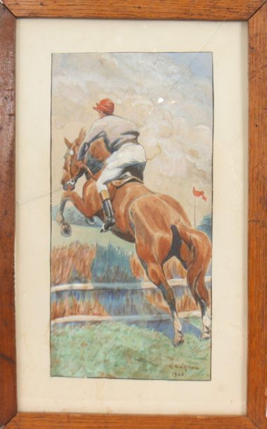 null WATERCOLOR "HEDGE JUMPING" 

Watercolour on paper, signed and dated "H.DURAND...