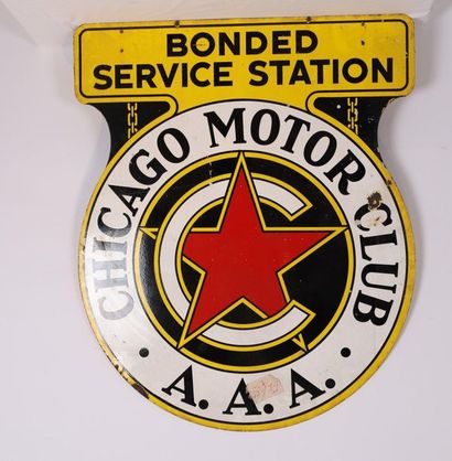 null TRES GRANDE PLAQUE EMAILLEE DOUBLE FACE "CHICAGO MOTOR CLUB AAA BONDED SERVICE".

Plaque...