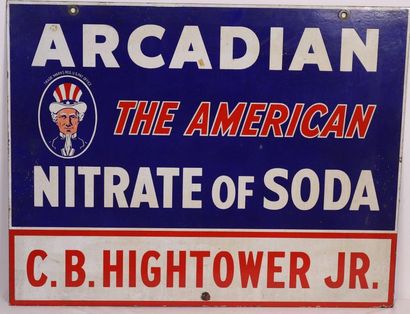 null GRANDE PLAQUE EMAILLEE DOUBLE FACE "ARCADIAN THE AMERICAN NITRATE OF SODA".

Plaque...