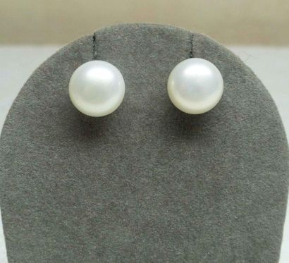 null A pair of earrings in natural cultured pearls "button" shape for more comfort...