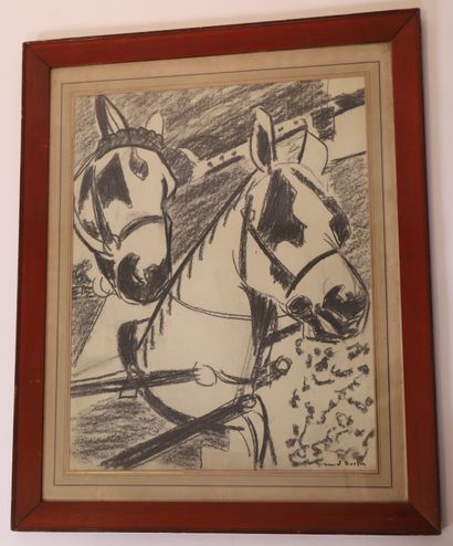Marcel BURTIN VERY NICE DRAWING "ATTACHING HORSES" by Marcel BURTIN (1902-1979)

Charcoal...