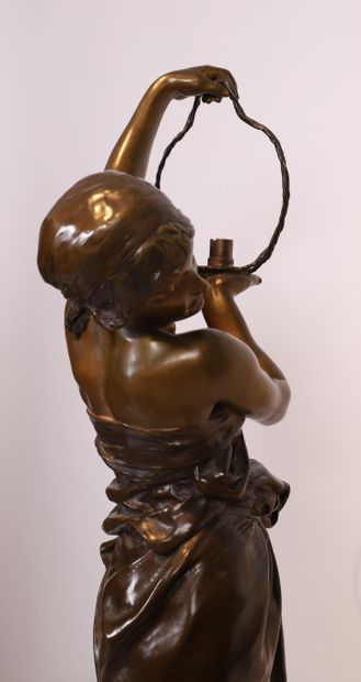 Louis Ernest BARRIAS VERY IMPORTANT AND MONUMENTAL BRONZE "WOMAN HOLDING A LAMP"...