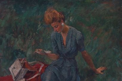Henri FAIVRE PLEASANT TABLE "YOUNG WOMAN READING A LETTER" TOWARDS 1940 BY Henri...