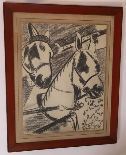 Marcel BURTIN VERY NICE DRAWING "ATTACHING HORSES" by Marcel BURTIN (1902-1979)

Charcoal...