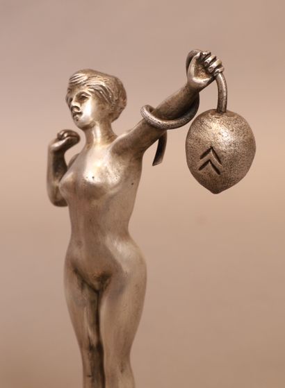 null SILVER BRONZE RADIATOR CAP REPRESENTING A NAKED YOUNG WOMAN HOLDING A LEMON...