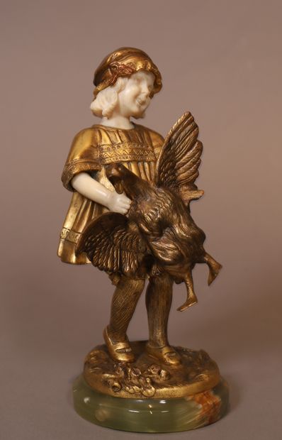 Dimitri CHIPARUS VERY BEAUTIFUL CHRYSELEPHANTINE "CHILD HOLDING A GOOSE" by Dimitri...