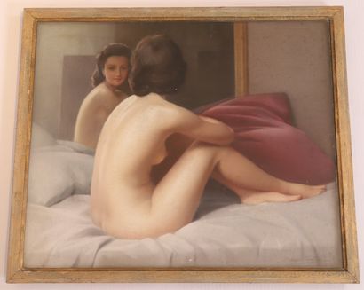 Robert Louis Raymond DUFLOS VERY BEAUTIFUL TABLE "Naked Woman Looking in the Mirror"...