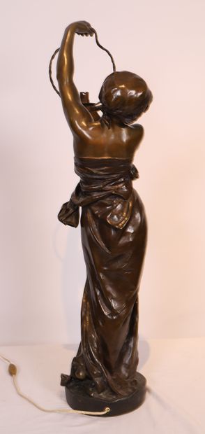 Louis Ernest BARRIAS VERY IMPORTANT AND MONUMENTAL BRONZE "WOMAN HOLDING A LAMP"...