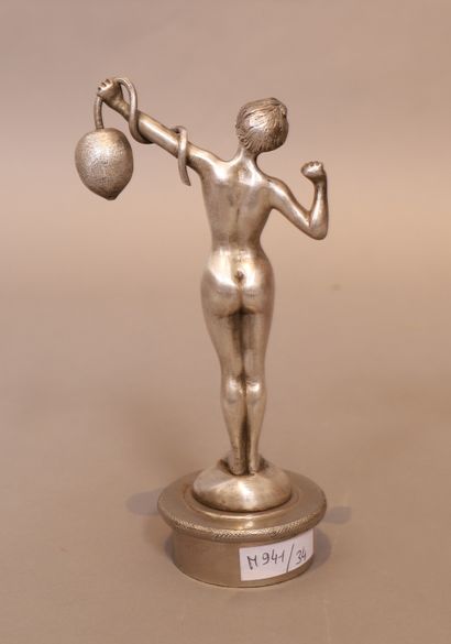 null SILVER BRONZE RADIATOR CAP REPRESENTING A NAKED YOUNG WOMAN HOLDING A LEMON...