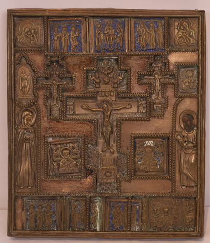 null VERY BEAUTIFUL ENAMELLED BRONZE AND SILVER ICON ON WOODEN CORE REPRESENTING...