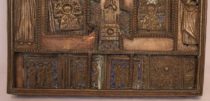 null VERY BEAUTIFUL ENAMELLED BRONZE AND SILVER ICON ON WOODEN CORE REPRESENTING...