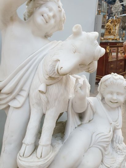 Gustave Trouillard TRES BEAU ET GRAND GROUPE "ENFANTS JOUANT AVEC UNE CHEVRE" D'APRES...