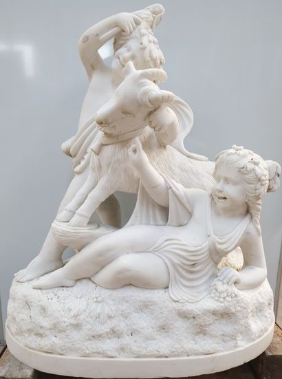 Gustave Trouillard TRES BEAU ET GRAND GROUPE "ENFANTS JOUANT AVEC UNE CHEVRE" D'APRES...