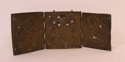 null MAGNIFICENT BRONZE TRIPTYQUE decorated with the Virgin Mary, Christ and Saint...