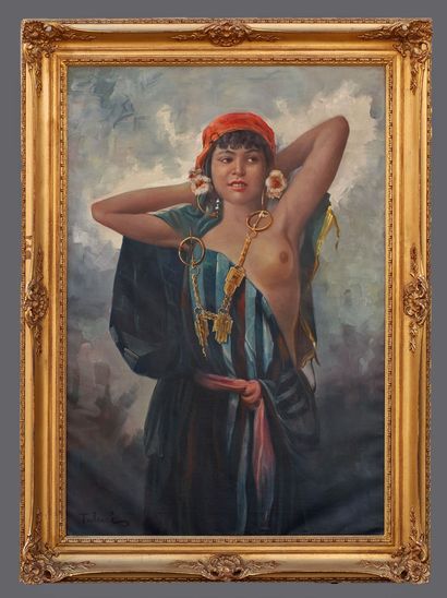 TALURIS INTERESTING PAINTING "PORTRAIT OF AN ORIENTAL GIRL WITH HER LEFT BREAST UNCOVERED"...
