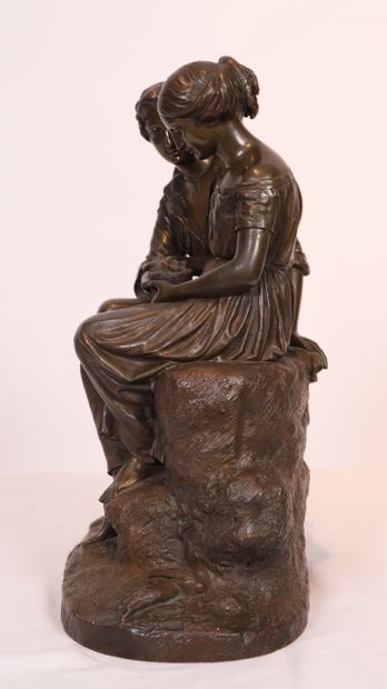 Charles CUMBERWORTH BRONZE CHARMANT "YOUNG COUPLE OF PEASANTS AT THE BIRDS' NEST"...