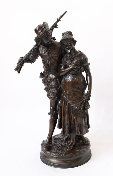GAUDEZ IMPORTANT ET JOLI BRONZE "LE GALANT CHASSEUR" DE Adrien Etienne GAUDEZ (1845-1902)

Bronze...